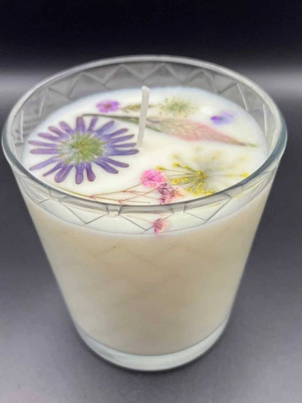Lavender Daisy Cut Glass Soy Candle